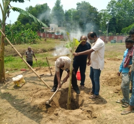 Planting banana tree in T.U. Campus